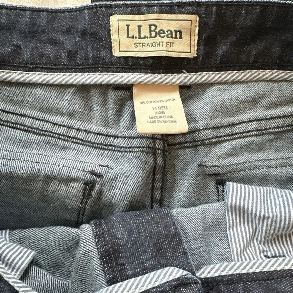 L.L. Bean Women's 14 Jeans Straight Fit Dark Wash Denim Flap‎ Pockets